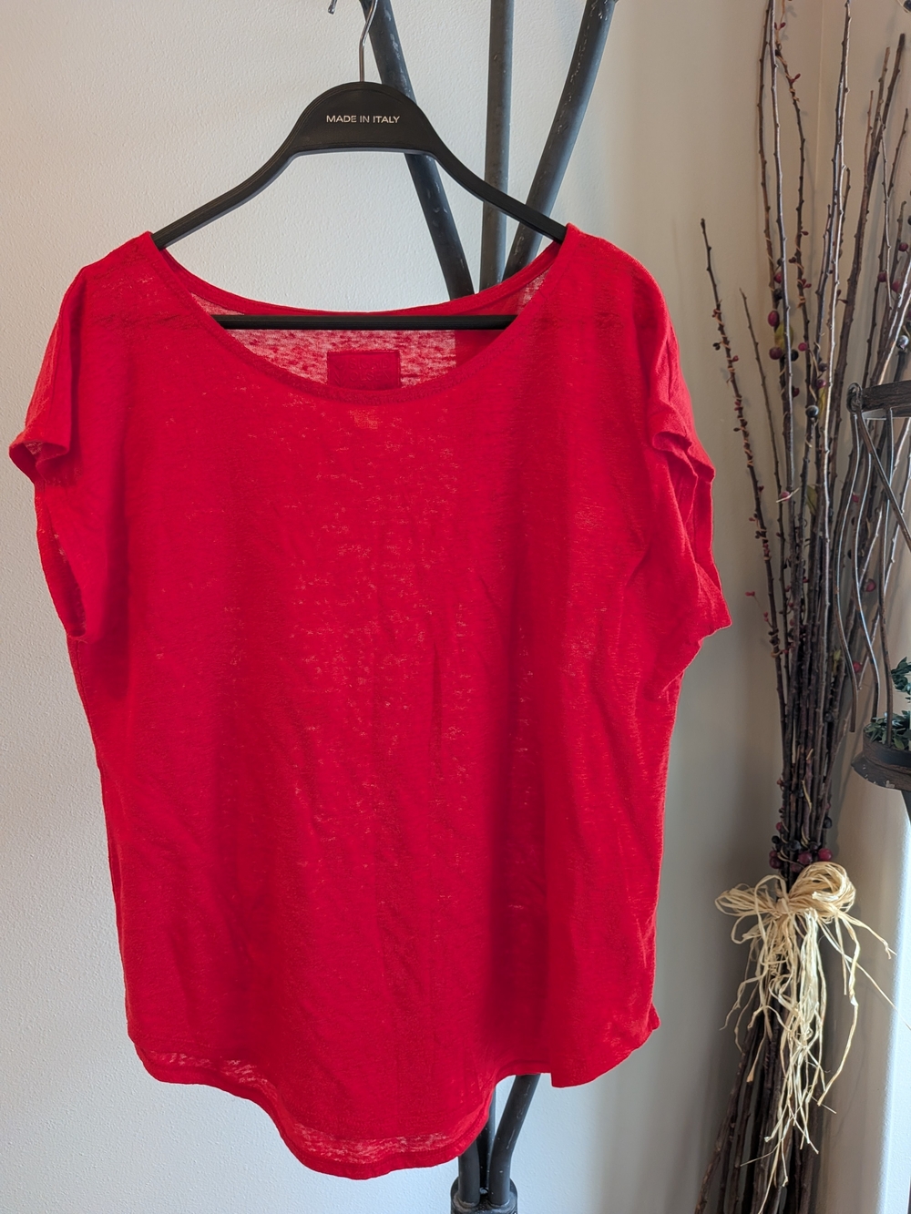 Sigrid Olsen Bright Red Short-Sleeve Scoop Neck Tee